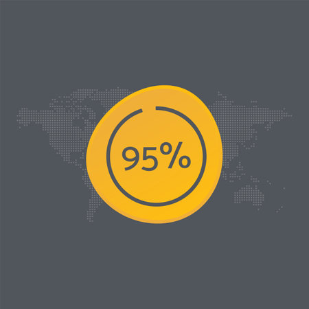 95 percent chart. Vector symbol. Percentage infographic sign. Dotted world map background. Illustration, icon for business, finance, progress, report, web design, downloadのイラスト素材