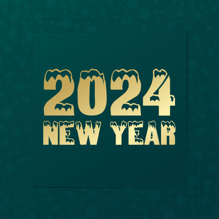 2024 Happy New Year background. Snow winter pattern. Green and gold vector illustration for holiday, celebration, design, greeting cardのイラスト素材