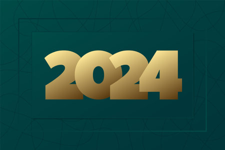 2024 Happy New Year background. Hand drawn lines pattern. Green and gold vector illustration for holiday, celebration, design, greeting cardのイラスト素材