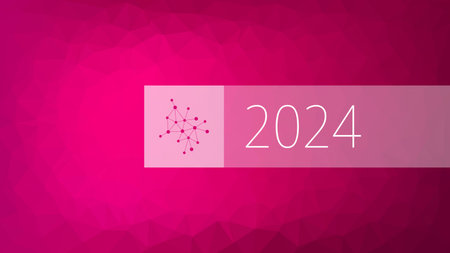 2024 New Year polygonal vector, low poly pattern. Pink gradient triangle background, network icon....
