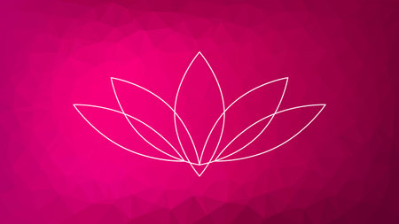 Lotus symbol. Abstract vector polygonal background. Magenta gradient illustration for decoration, yoga, relaxation, web design. Pink triangle patternのイラスト素材