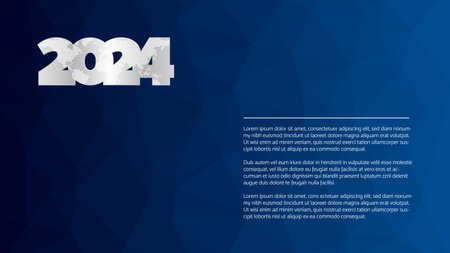 2024 year silver icon with world map contour. Abstract triangle pattern. Blue gradient vector background with sample text. Element for business, web design, infographic, event, page, presentationのイラスト素材