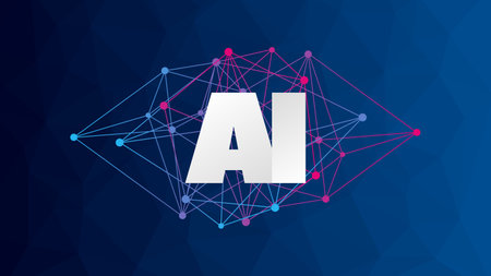 Artificial intelligence. Triangle blue magenta gradient network pattern. Deep learning. Smart digital technology. AI vector illustration for science, presentation, concept design, business. Abstract backgroundのイラスト素材
