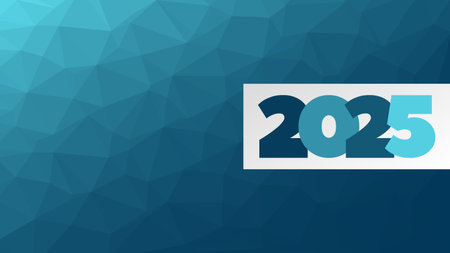 2025 Happy New Year sign. Low poly background. Blue gradient triangle pattern. Vector illustration...