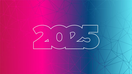 2025 Happy New Year symbol. Low poly background. Blue gradient triangle pattern. Vector illustration...
