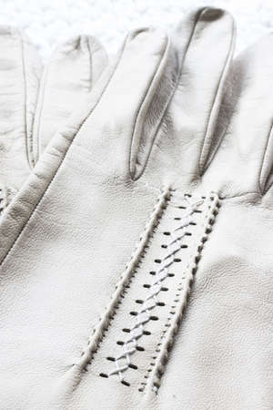 leather gloves on white background - soft colour sepiaの写真素材