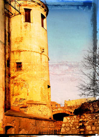 ancient French fort-prison on grunge backgroundの写真素材