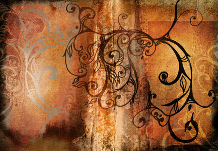 orange burnt edge book spread with swirlsの写真素材