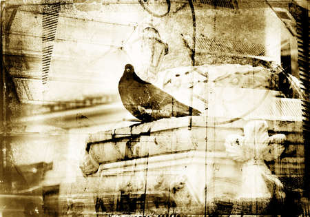 grunge illustration of dove sitting on a sculpture in Antibes, Franceの写真素材