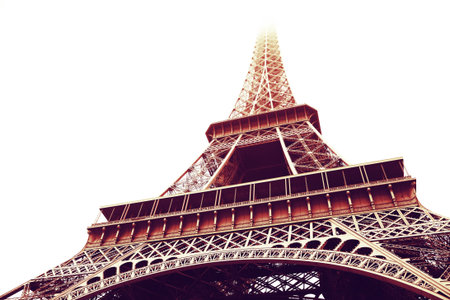Eiffel Tower in high contrast warm sepia  France, Paris, winterの写真素材
