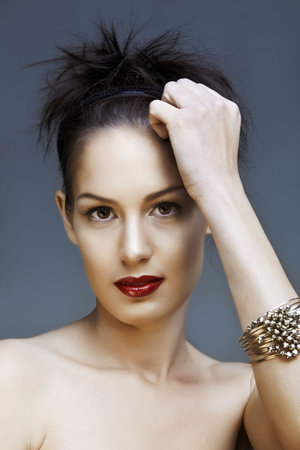 beautiful woman with natural make-up and red lips