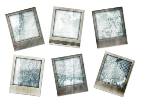 set of six instant photo borders with Grunge paper background including scratches and swirlsの写真素材