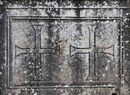 grunge crosses on the marble rustic stone in Ephesus, Turkey の写真素材