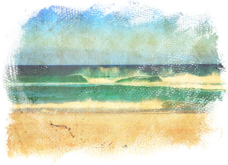 sea waves and blue sky in a style of a old painting on grunge canvas with rough edges.の写真素材