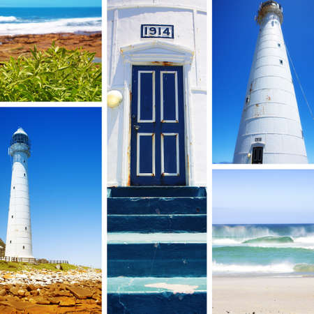 Collage of historical Light House on Atlantic Ocean in Kommetjie, South Africa.の写真素材