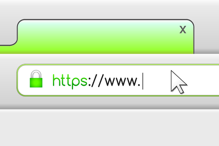 Secure connection with htps and lock sign in the navigation bar. Browser and online security concept.のイラスト素材