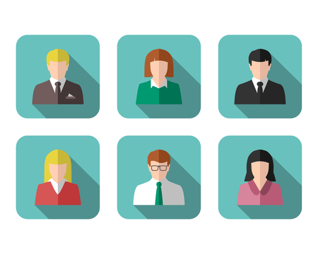 Business people profile picture and icon set in flat design with long shadowのイラスト素材