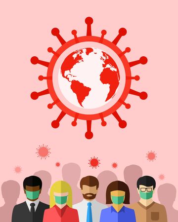 Coronavirus, COVID-19 and global pandemic concept with crowd consisting of diverse group of peopleのイラスト素材