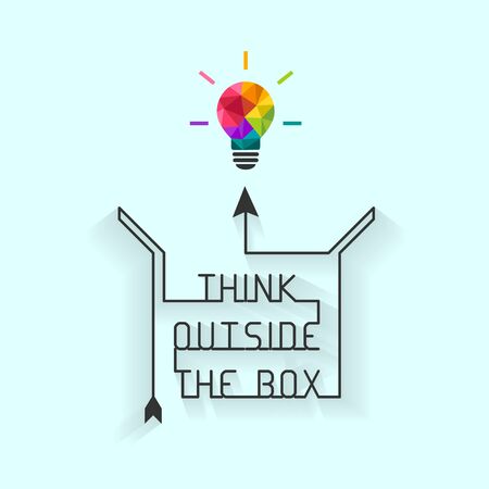 Think outside the box concept with saying and colorful lightbulbのイラスト素材