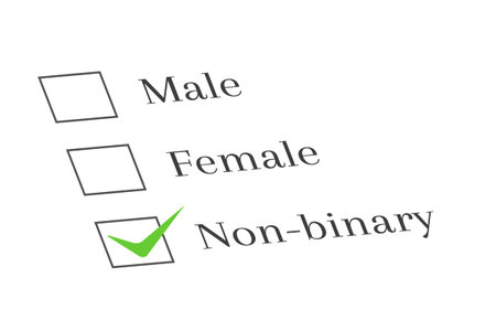 Non-binary concept with survey and check mark next to it. Gender, questionnaire and check box with...