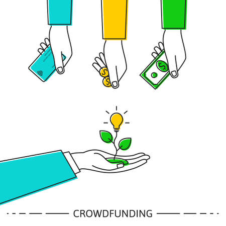 Light bulb as idea or innovation symbol and money as crowdfunding concept. Startup, finance, budget funding.のイラスト素材