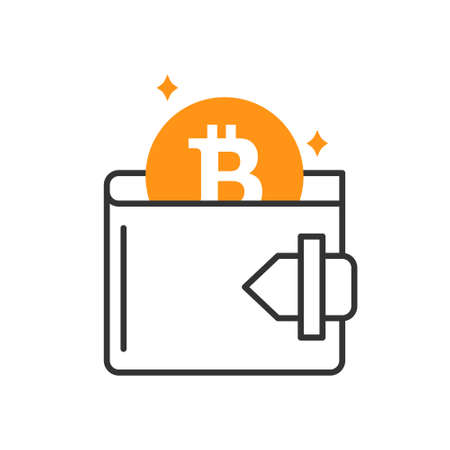 Bitcoin wallet. Flat outline and crypto currency icon.のイラスト素材