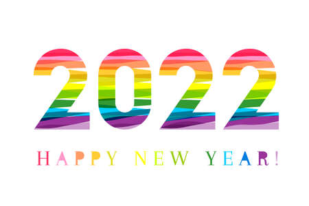 2022 and happy new year concept. Creative, modern and abstract design with colors. Colorful lettering, font, text, design element isolated on white background.のイラスト素材