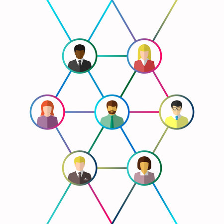 Diverse group of people connected by lines as networking, business or social network, diversity,...