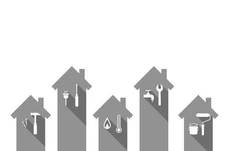 House and work tool icons. Home and tools icon set in flat design and gray color.のイラスト素材