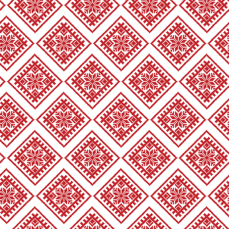 Red Traditional Ethnic Latvian Sign Ornament. Christmas Decoration Seamless Patternのイラスト素材