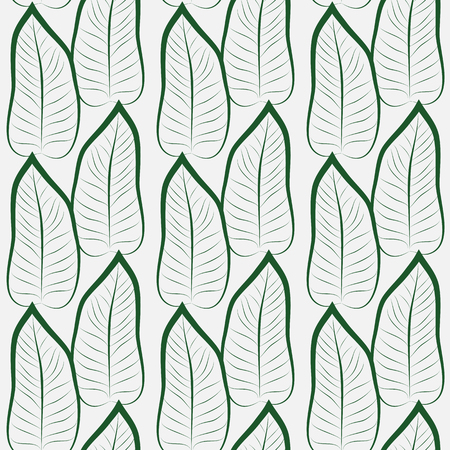 Tropical Leaf Hand-drawn Seamless Pattern on Greyのイラスト素材