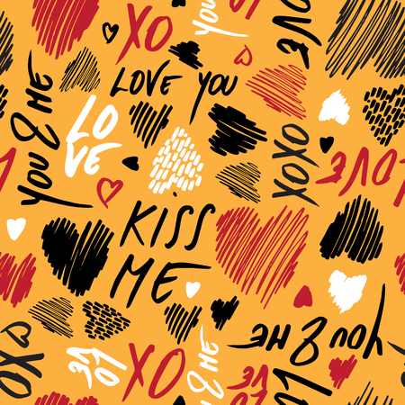 Hand Drawn Valentines Day Seamless Pattern about Love. Kiss Me.のイラスト素材