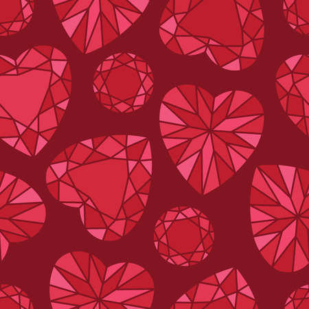 Romantic Red Heart and Round Shaped Diamond Seamless Pattern on Redのイラスト素材