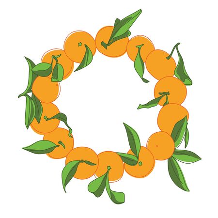 Tangerine Circle Wreath Vector Design on White Background. Sweet Vegan Food のイラスト素材