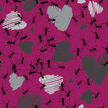 Ants Love Seamless Vector Pattern on Pink Representing Teamworkのイラスト素材