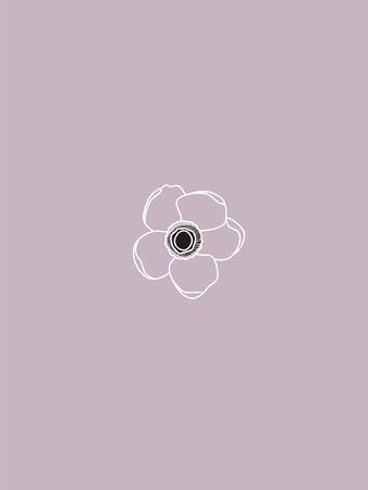 Modern and Minimalist Line Art Anemone Flower White Vector Drawing on Pale Pink. Wedding Design Elementのイラスト素材