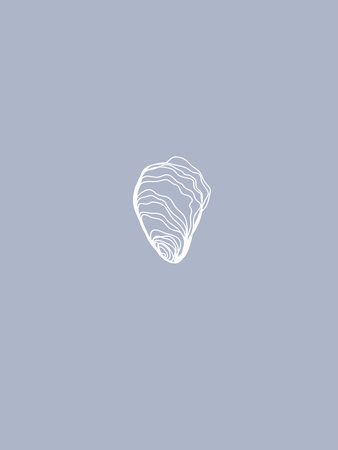 Oyster Shell Vector Line Art on Blue Background. Minimalist Illustration