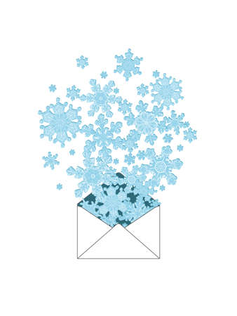 Snowflake Greetings. Envelope full of Winter. Isolated Christmas Design on White. Vector Artのイラスト素材