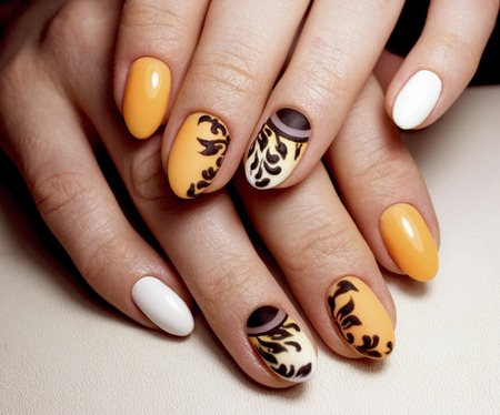 Beautiful yellow manicure design for nails. Nails design art.の写真素材