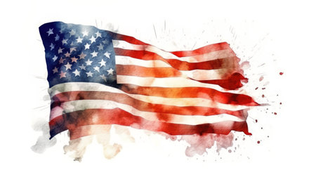 Day of Remembrance. American flag painted in watercolor.の素材