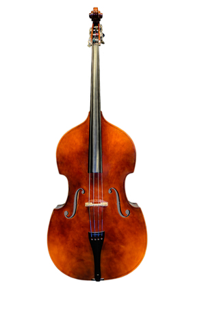 One brown, wooden contrabass on the white backgroundの写真素材