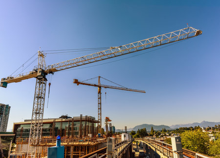 tower cranes, construction cranes, iron fittings of buildings under construction, scaffolding,...