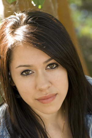 Close up, angled portrait of an attractive teenの写真素材