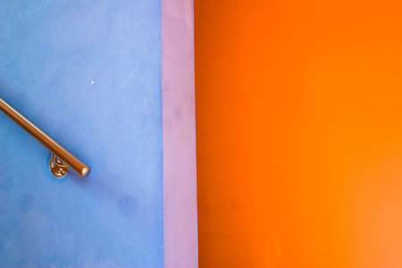 Color interior design in vibrant blue, purple and orangeの写真素材