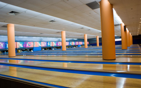 bowling alley in a shopping mallの写真素材