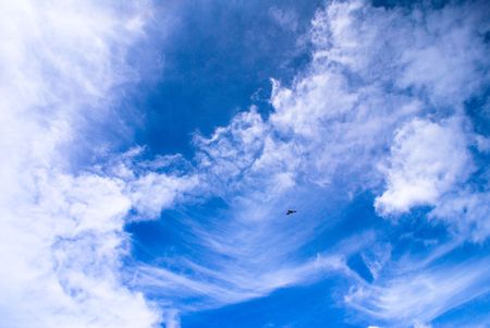 Blue clear sky with white cloud in sunny dayの写真素材