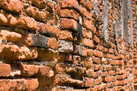 red brick wall ancient asia thailand architectureの写真素材