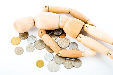 dummy with southeast country coins isolated on whiteの写真素材