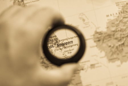 Selective focus on antique map of Singapore