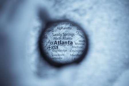 Selective focus on antique map of Atlanta